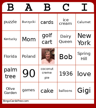 Babci - 90 Bingo Card