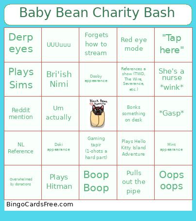 Baby Bean Charity Bash Bingo Card
