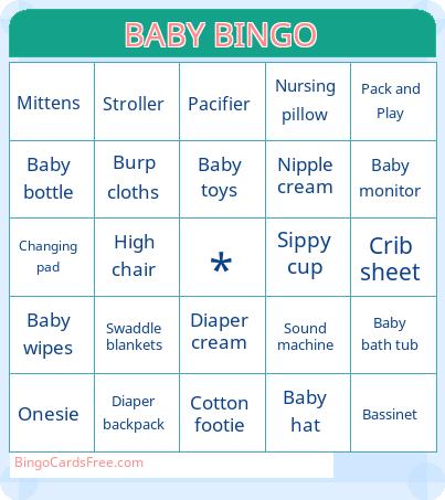 Baby bingo Cards Free Pdf Printable Game, Title: BABY BINGO