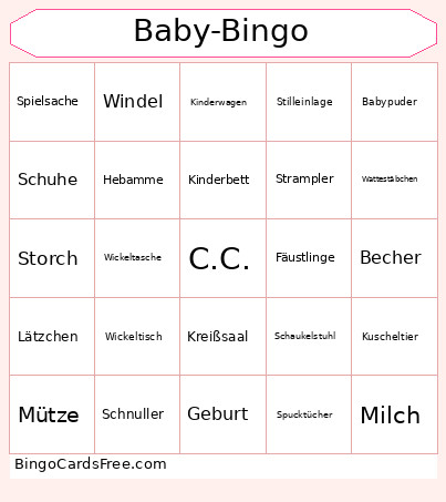 Baby Bingo Card