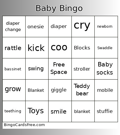 Baby Bingo Card 2