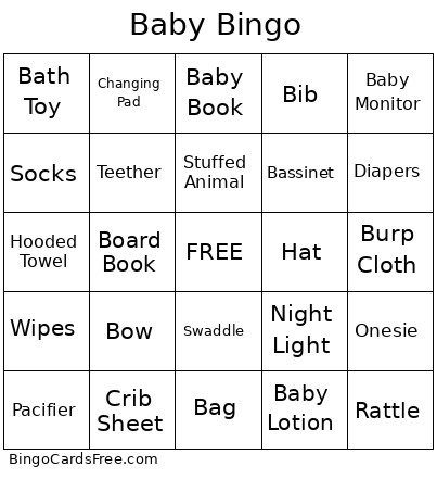 Baby Bingo Card