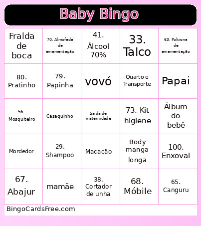 Baby Bingo Card