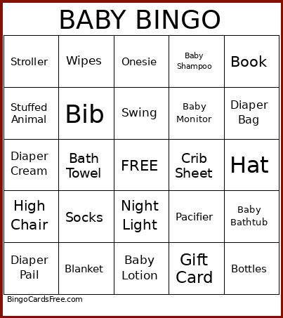 Baby Bingo Card 2
