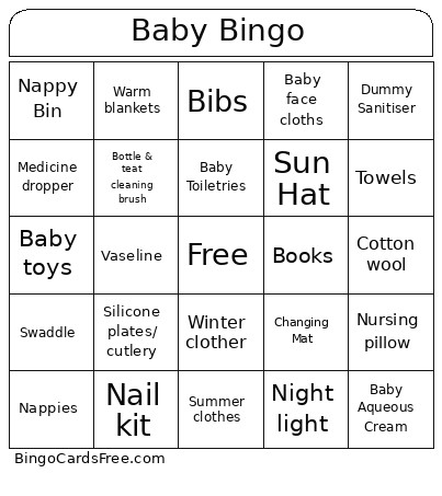 Baby Bingo Card