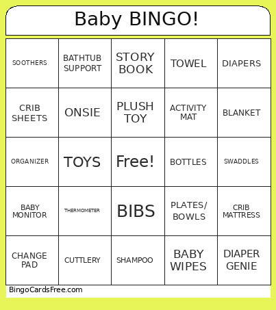 Baby ! Bingo Card