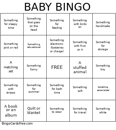 Baby = Bingo Card