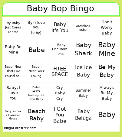 Baby Bop Bingo Card
