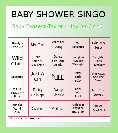 Baby Fonseca-Taylor - May 30, 2026 Bingo Card