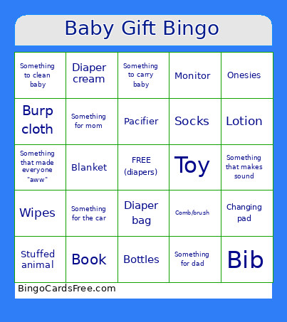 Baby Gift Bingo Card