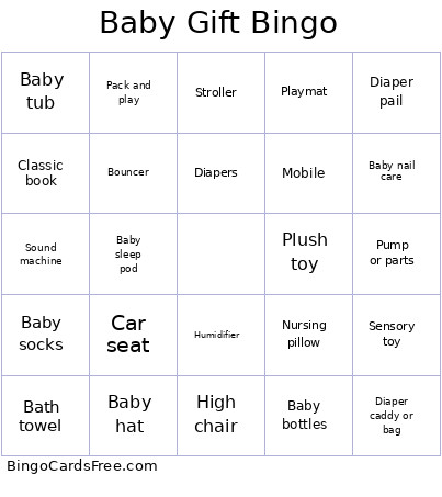 Baby Gift Bingo Card