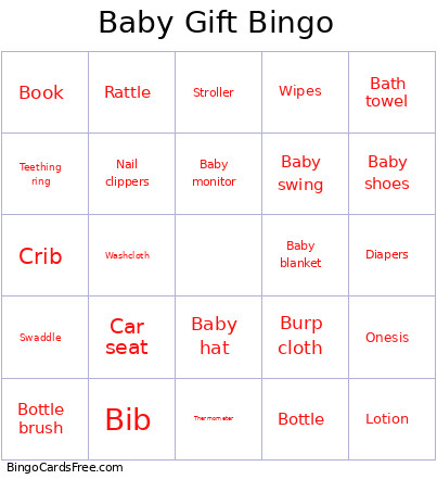 Baby Gift Bingo Card