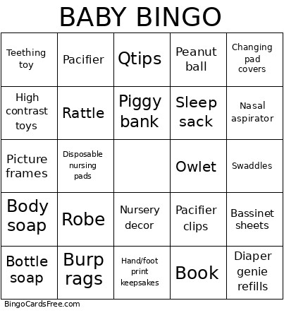 Baby Gift Bingo Card