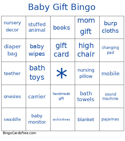 Baby Gift Bingo Card