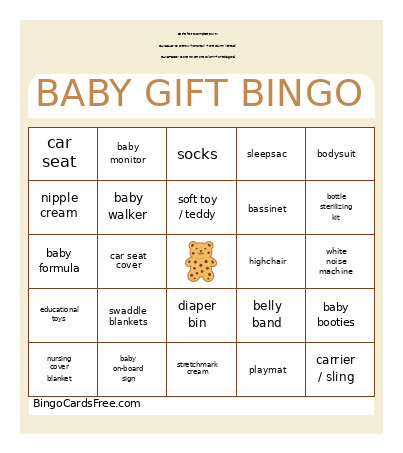 Baby Gift Teddy Cookie Bingo Card