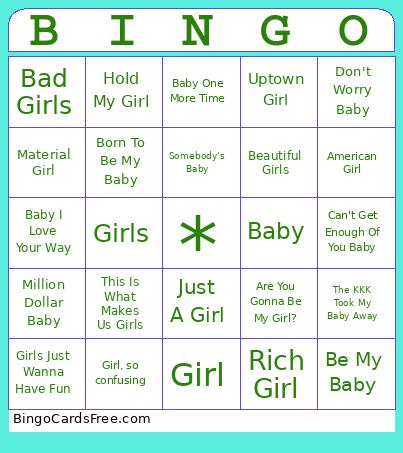 Baby Girl Bingo Card