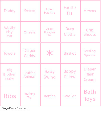 Baby Girl Bingo Card