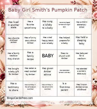 Baby Girl Smith's Pumpkin Patch Bingo Card