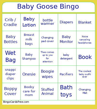 Baby Goose Bingo Card