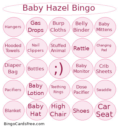 Baby Hazel Bingo Card