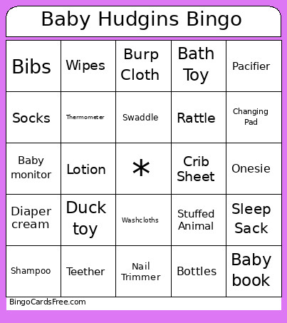 Baby Hudgins Bingo Card