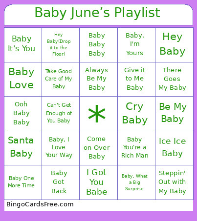 Baby June’s Playlist Bingo Card