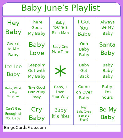 Baby June’s Playlist Bingo Card 2