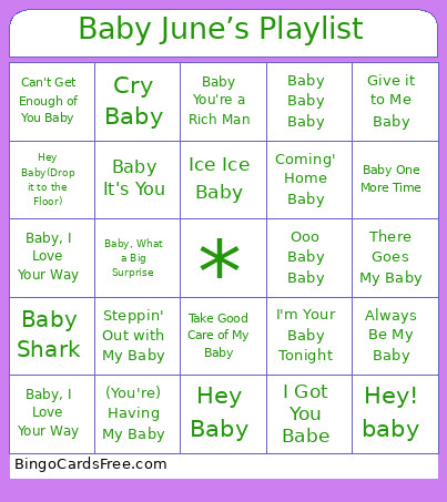Baby June’s Playlist Bingo Card