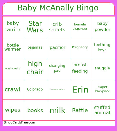 Baby McAnally Bingo Card