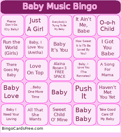 Baby Music Bingo Card
