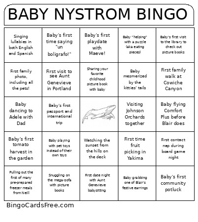 Baby Nystrom Bingo Card