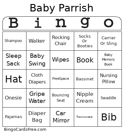 Baby Parrish Bingo Card