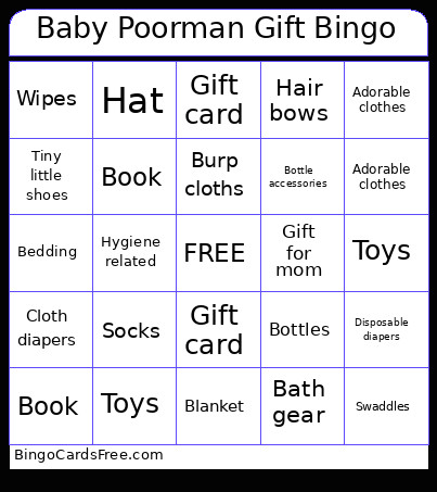 Baby Poorman Gift Bingo Card