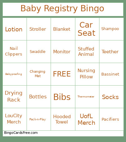 Baby Registry Bingo Card