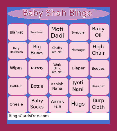 Baby Shah Bingo Card