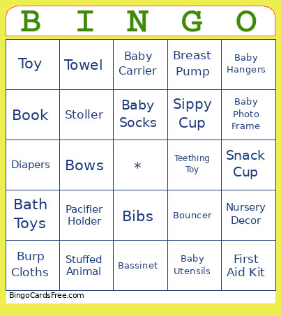 Baby Show Bingo Card