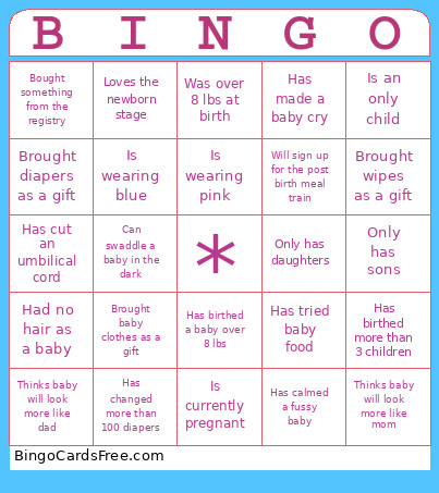 Baby Shower Bingo Card