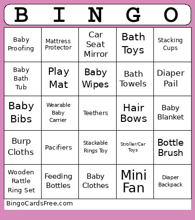 Baby Shower Bingo Card