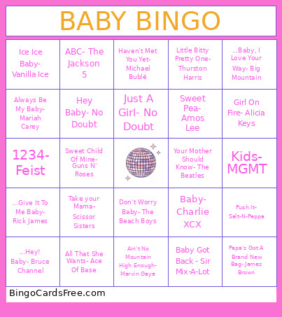 Baby Shower Bingo Card
