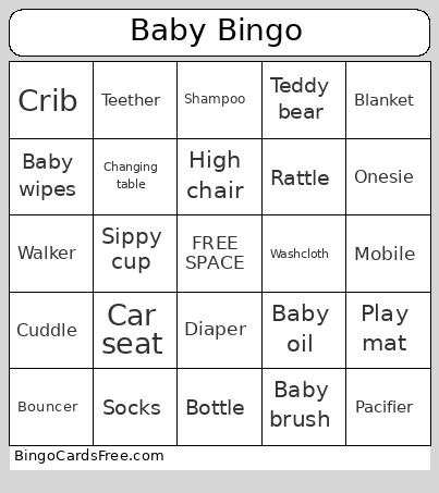 Baby Shower Bingo Card 3