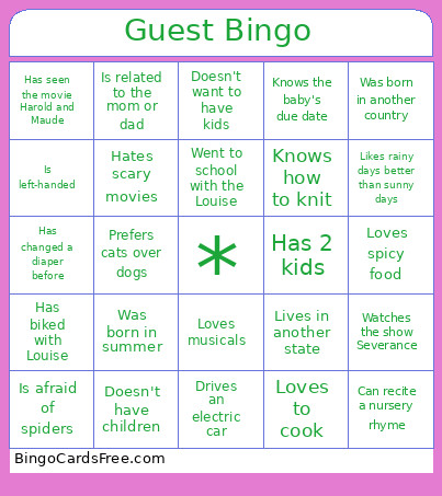 Baby Shower Bingo Card