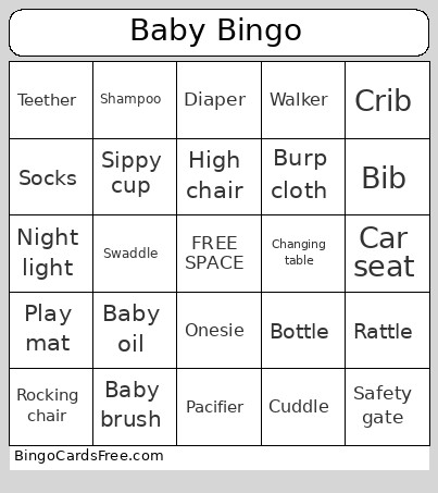 Baby Shower Bingo Card 4