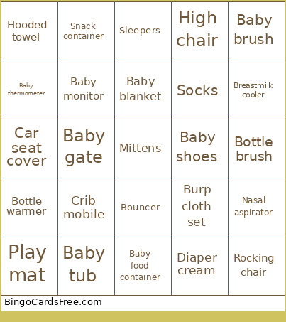 Baby Shower Bingo Card