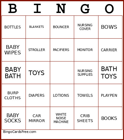 Baby Shower Bingo Card
