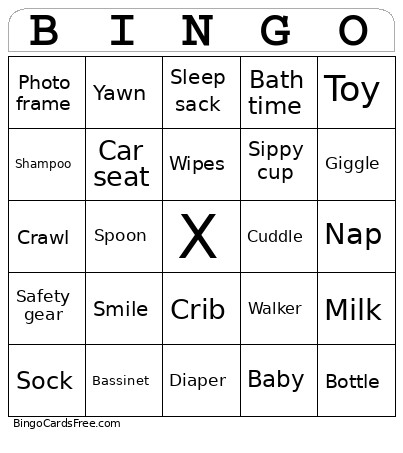 Baby Shower Bingo Card
