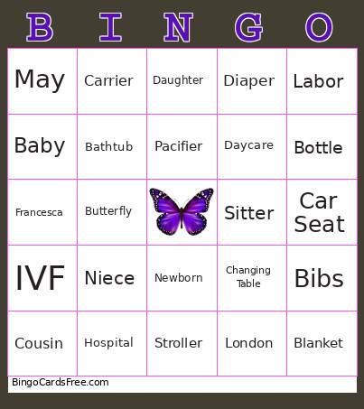 Baby Shower Bingo Card