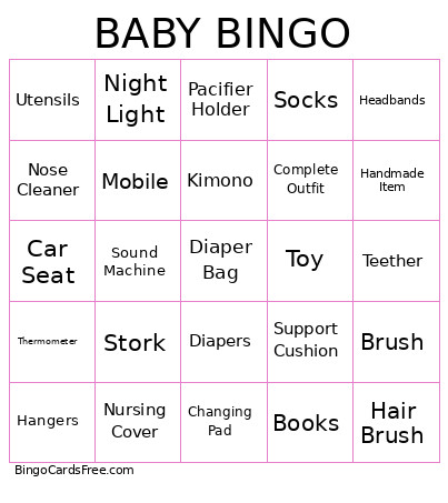 Baby Shower Bingo Card 2