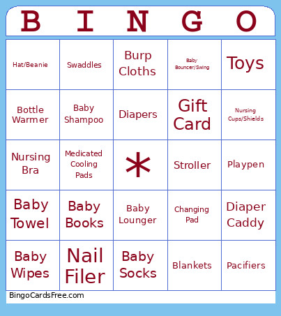 Baby Shower Bingo Card