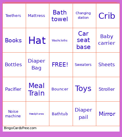 Baby Shower Bingo Card