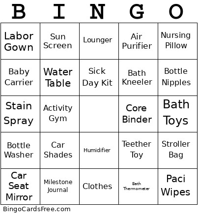 Baby Shower Bingo Card 4
